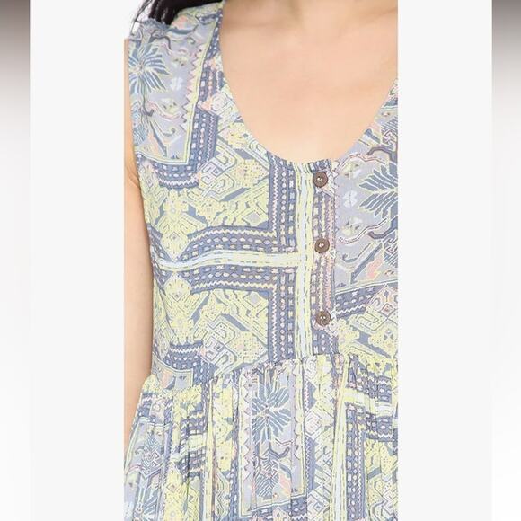 Free People Take Me to Thailand Sleeveless Boho Babydoll Dress Fog Combo Sz M - Picture 5 of 16